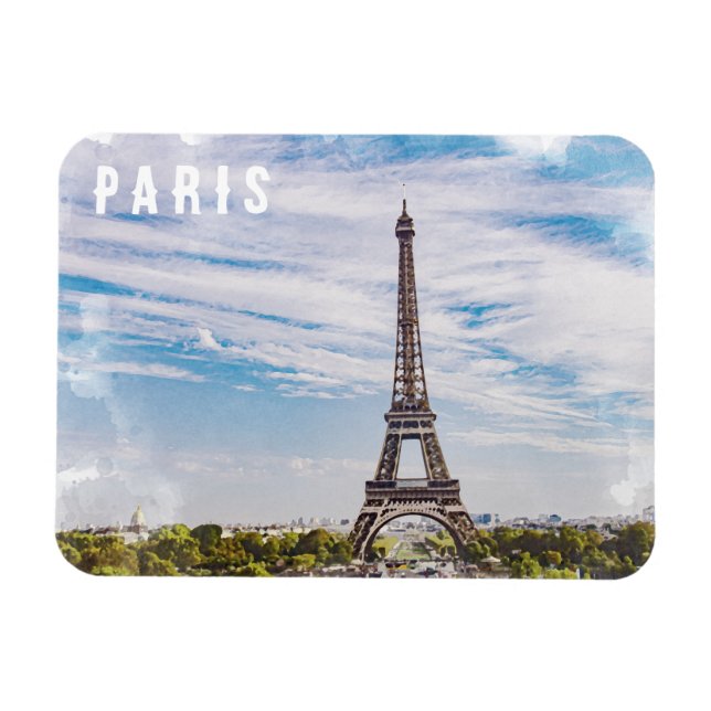 Magnet Flexible Aquarelle vintage Tour Paris Eiffel (Horizontal)