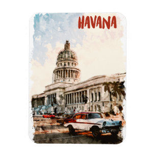 Magnet Flexible Aquarelle Vintage voyage Havana Cuba