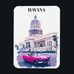 Magnet Flexible Aquarelle Vintage voyage Havana Cuba<br><div class="desc">Extraordinaire aquarelle cuba havana illustrant le capitol et une voiture classique. Super idée souvenir et cadeau.</div>