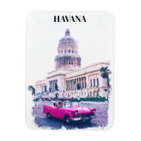 Aquarelle Vintage voyage Havana Cuba