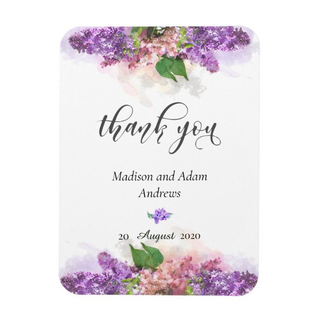 Magnet Flexible Aquarelle violette et rose Merci Lilac Fleurs (Vertical)