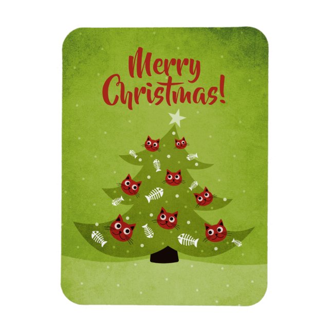 Magnet Flexible Arbre De Noël Avec Chat Et Poissons (Vertical)