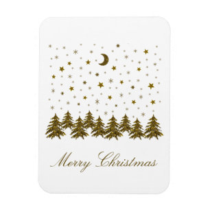 Magnet Flexible Arbre de Noël en or brillant, lune, étoiles Noël