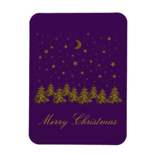 Magnet Flexible Arbre de Noël en or brillant, lune, étoiles sur vi