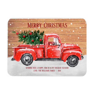 Magnet Flexible Arbre de Noël rustique joyeux camion rouge vintage