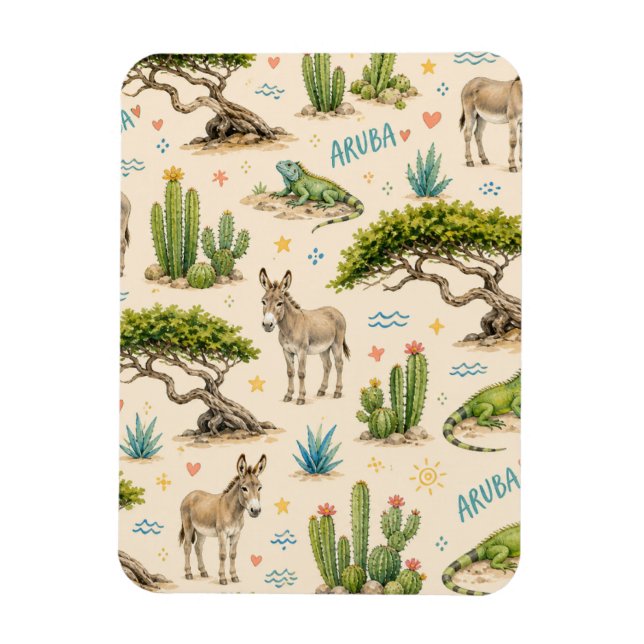 Magnet Flexible Arbre divi d'Aruba, âne, iguane, cactus (Vertical)
