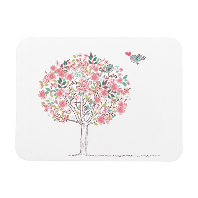 Magnet Flexible Arbre en fleurs et oiseaux en amour (Horizontal)