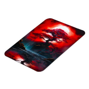 Magnet Flexible Arbre rouge mystique sous la pleine lune