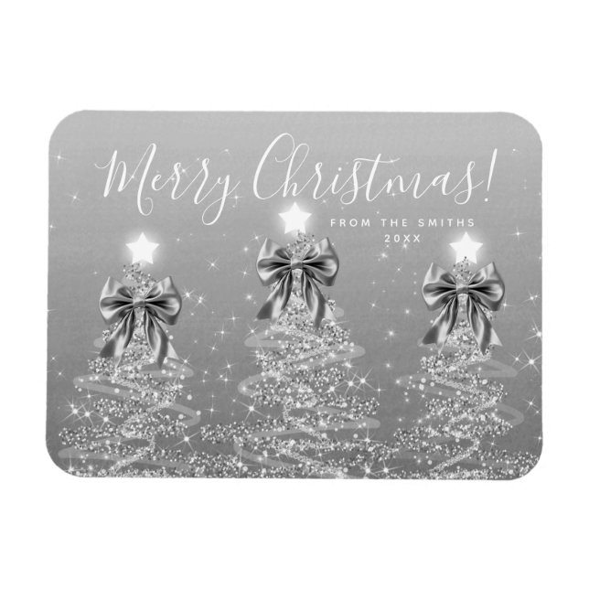 Magnet Flexible Arbres de Noël argentés de vacances élégants + Ann (Horizontal)