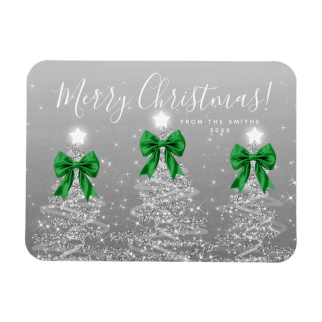 Magnet Flexible Arbres de Noël argentés de vacances élégants Vert  (Horizontal)