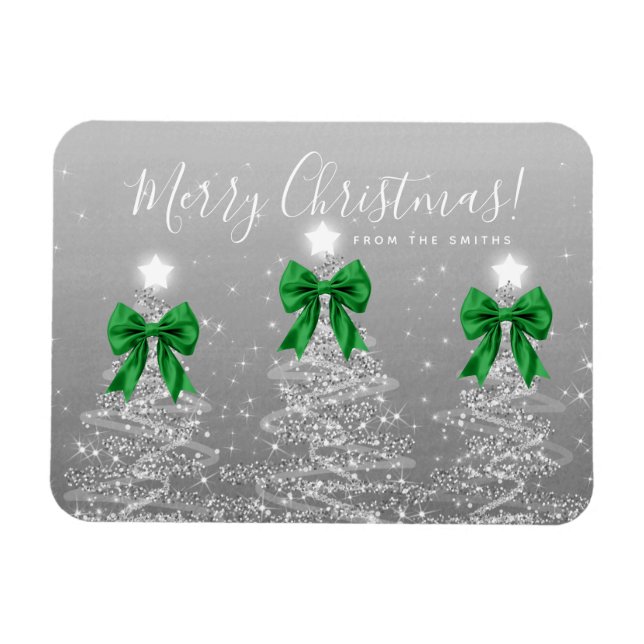 Magnet Flexible Arbres de Noël argentés de vacances Salutation Ver (Horizontal)