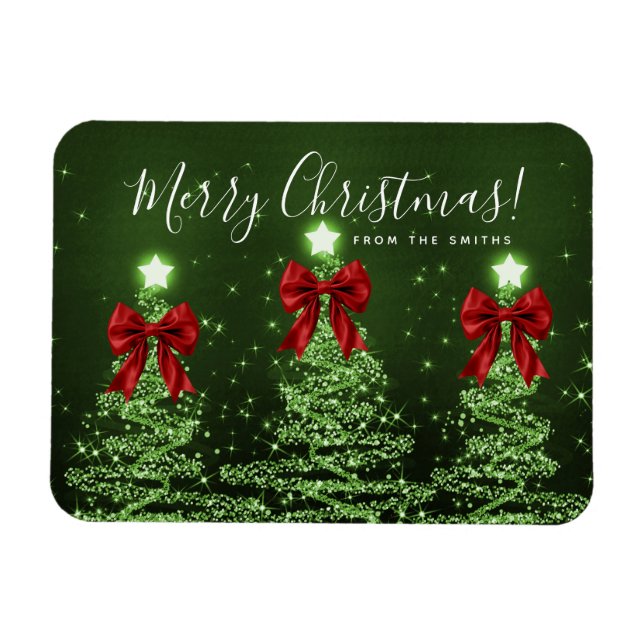 Magnet Flexible Arbres de Noël verts de vacances salutation Rouge  (Horizontal)