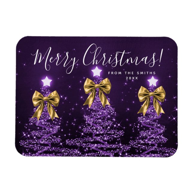 Magnet Flexible Arbres de Noël Violet Élégant Vacances Or  (Horizontal)