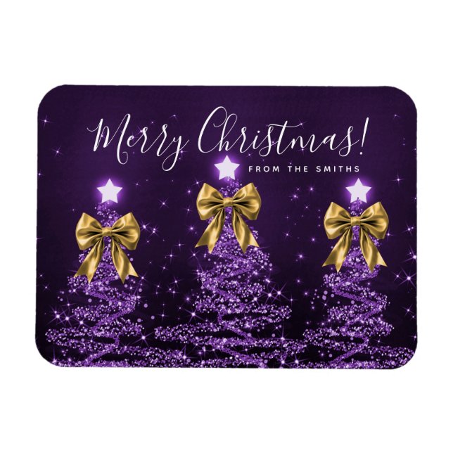 Magnet Flexible Arbres de Noël violets de vacances salutation Or  (Horizontal)