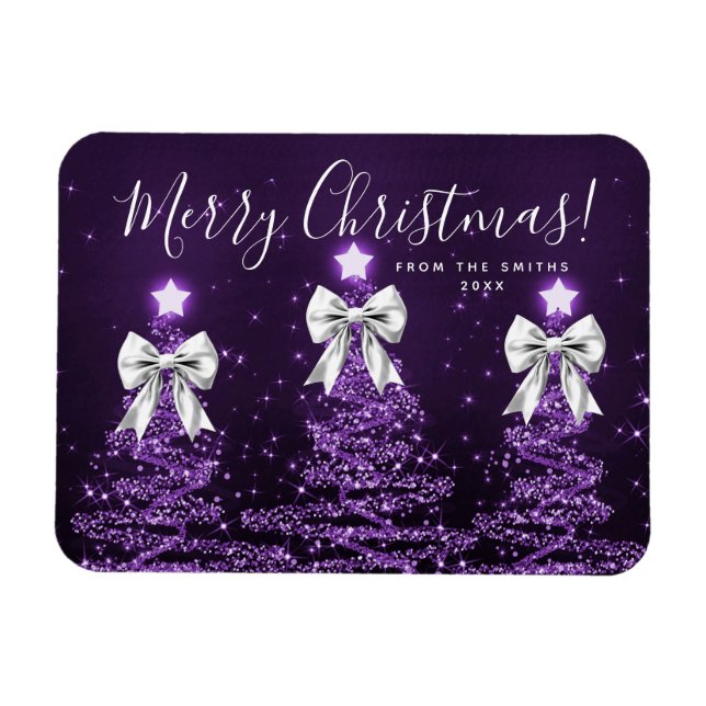 Magnet Flexible Arbres de Noël violets élégants de vacances argent (Horizontal)
