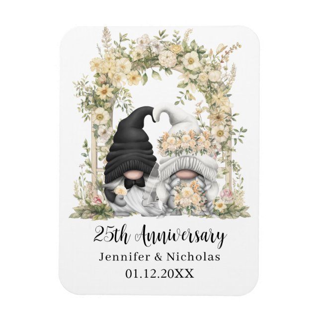 Magnet Flexible Arc floral de crème Gnome 25e anniversaire Mariage (Vertical)