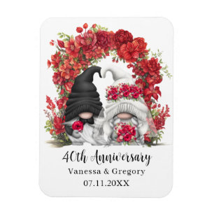 Magnet Flexible Arc floral rouge Gnome 40e anniversaire de Mariage