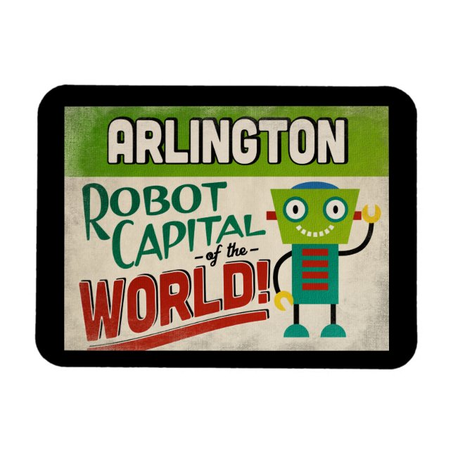 Magnet Flexible Arlington Texas Robot - Drôle Vintage (Horizontal)