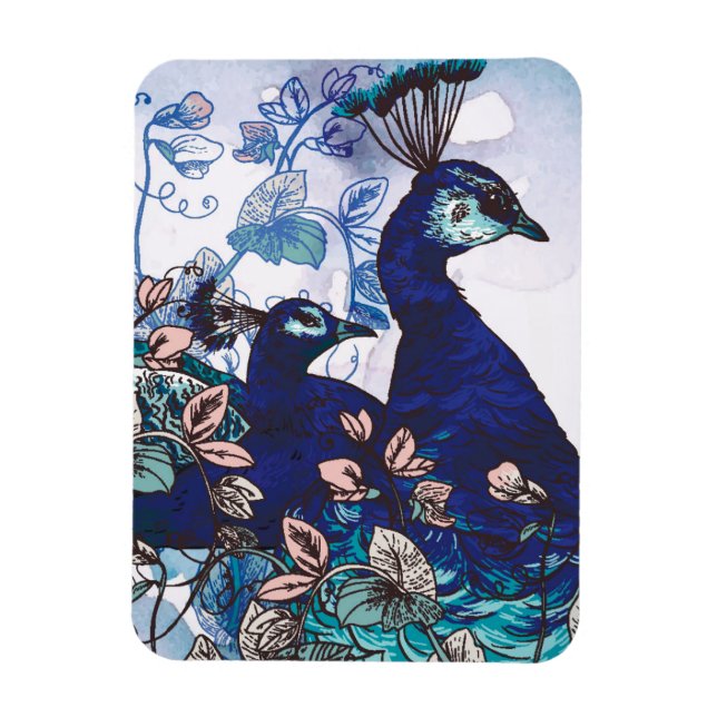 Magnet Flexible Arrière - plan floral avec Peacocks (Vertical)