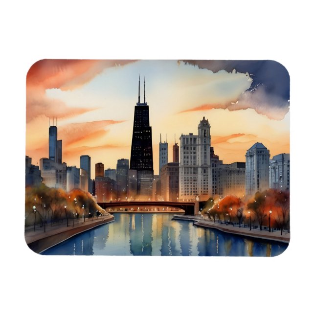 Magnet Flexible art aquarelle de Chicago (Horizontal)