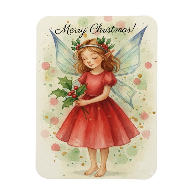 Magnet Flexible Art aquarelle de fée de Noël  (Vertical)