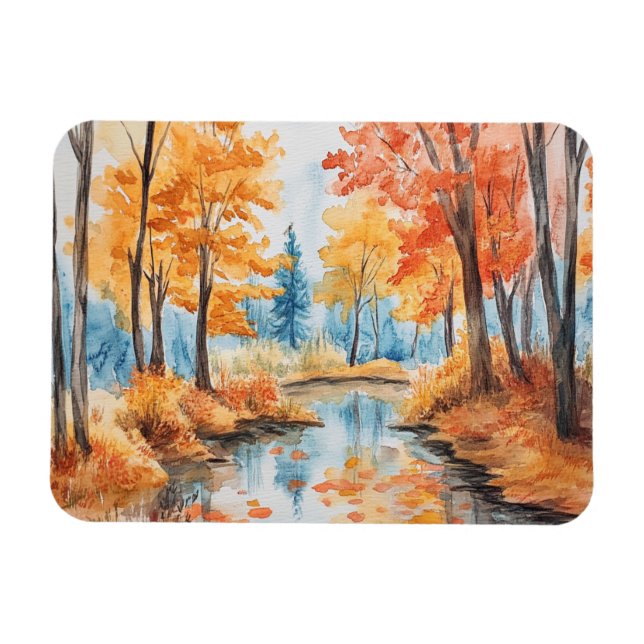 Magnet Flexible Art aquarelle de la forêt d'automne (Horizontal)