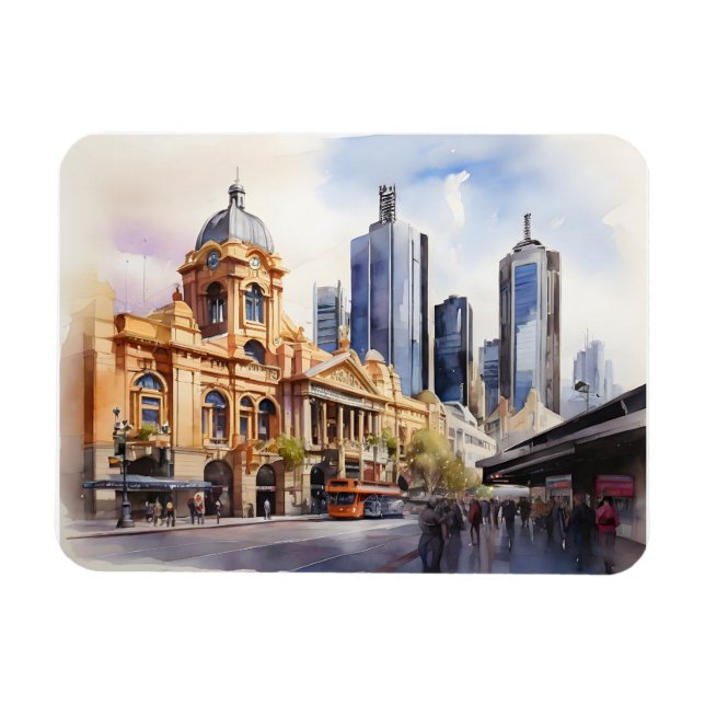Magnet Flexible art aquarelle de Melbourne (Horizontal)