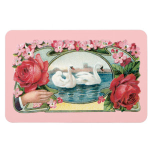 Magnet Flexible Art de cru de cygnes et de roses