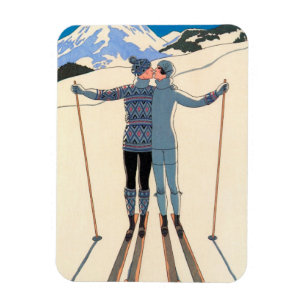 Magnet Flexible Art Déco vintage, Amants dans la neige par George 