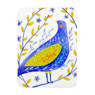 Magnet Flexible Art d'oiseau bleu et jaune à l'aquarelle moderne