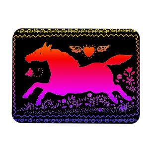 MAGNET FLEXIBLE ART FOLK PRIMITIF EXÉCUTANT HORSE EQUINE SILHOUETT