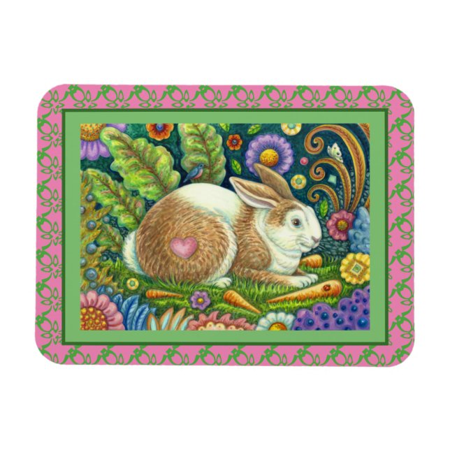 MAGNET FLEXIBLE ART FOLK RABBIT & BLUEBIRD DANS LE JARDIN SECRET (Horizontal)