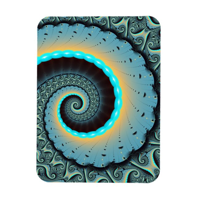 Magnet Flexible Art fractal abstrait bleu turquoise orange Spirale (Vertical)