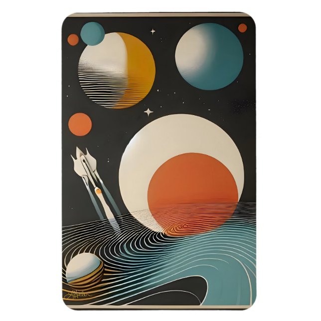 Magnet Flexible Art galactique de l'ère spatiale du milieu du sièc (Vertical)