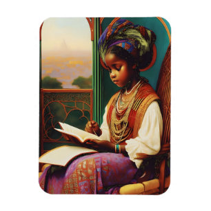 Magnet Flexible Art Nouveau Africain Américain fille lecture livre
