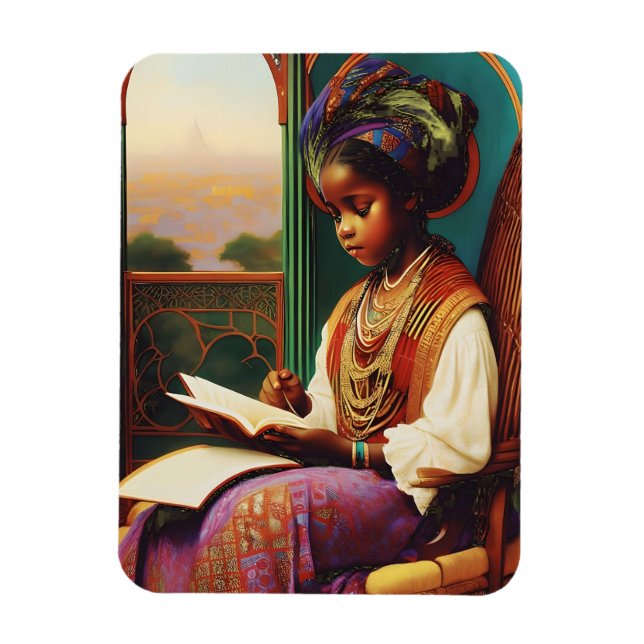Magnet Flexible Art Nouveau Africain Américain fille lecture livre (Vertical)