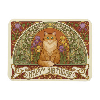 Magnet Flexible Art Nouveau Ginger Cat Birthday Card