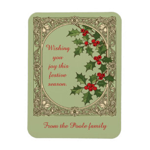 Magnet Flexible Art-Nouveau Houx de l'Hiver-Boisé Fleur-de-Houx