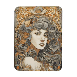 Magnet Flexible Art Nouveau Portrait Femme Vintage Illustration