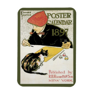 Magnet Flexible Art Nouveau vintage, artiste peignant avec un chat