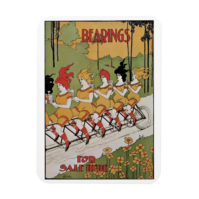 Magnet Flexible Art Nouveau vintage, bicyclette tandem Bearings (Vertical)