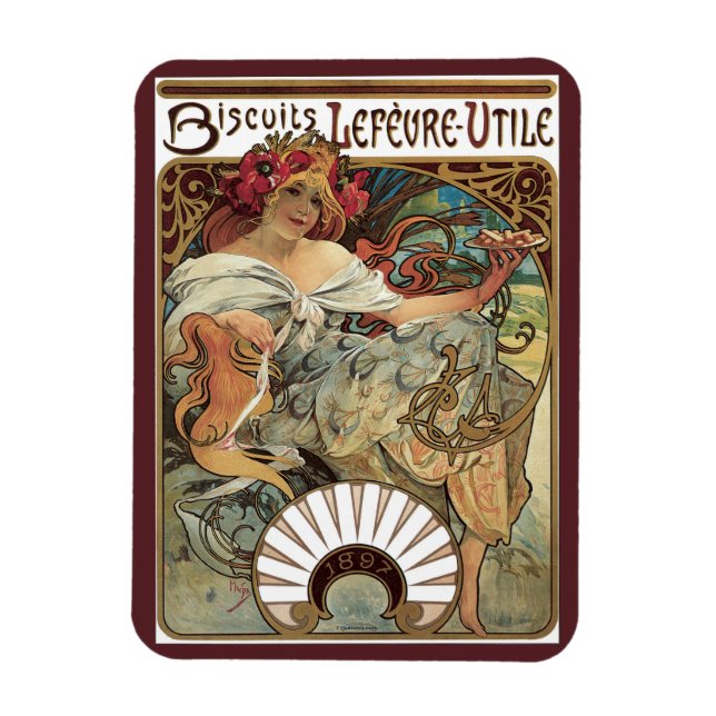 Magnet Flexible Art Nouveau vintage, Biscuits d'Alphonse Mucha (Vertical)