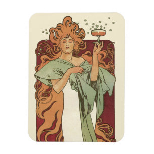 Magnet Flexible Art Nouveau vintage, Champagne par Alphonse Mucha