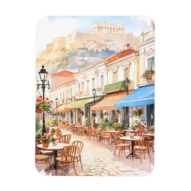 Magnet Flexible Athènes charmant Grèce Rue Aquarelle (Vertical)