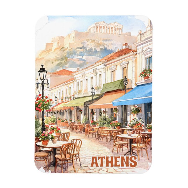Magnet Flexible Athènes charmant Grèce Rue Aquarelle (Vertical)