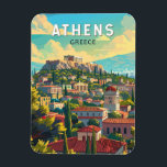 Magnet Flexible Athens Grèce Travel Art Vintage<br><div class="desc">Athènes design de voyage vectoriel rétro. La ville est encore dominée par des monuments du Vème siècle avant JC,  dont l'Acropole,  une citadelle au sommet d'une colline surmontée de bâtiments anciens comme le temple colonné du Parthénon.</div>