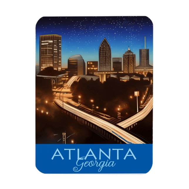 Magnet Flexible Atlanta Georgia Skyline Bleu et Gold Soirée (Vertical)
