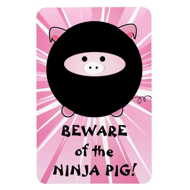 Magnet Flexible Attention au cochon de Ninja rose (Vertical)