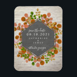 Magnet Flexible Automne Botanique Mariage En Briques Enregistrer L<br><div class="desc">Un mariage rustique élégant sauvez l'aimant date avec un design botanique automne feuillage avec un arrière - plan en brique noir et blanc. Recherchez des invitations de mariage et d'autres objets de coordination chez Jill's Paperie.</div>