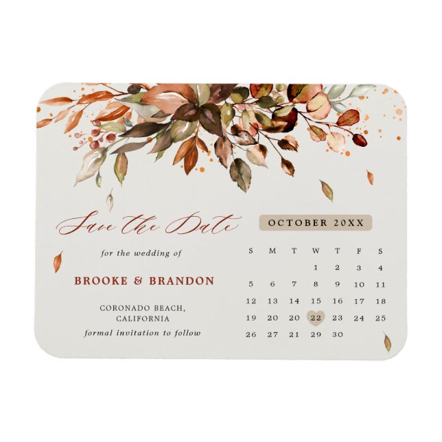 Magnet Flexible Automne Feuilles Rustique Pays Enregistrer la date (Horizontal)